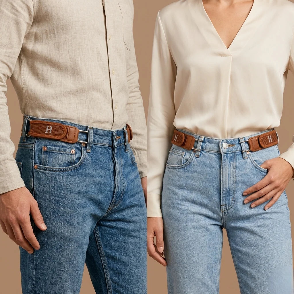 Hetix ComfortBelt על מכנסי ג׳ינס, אצל גבר ואצל אישה